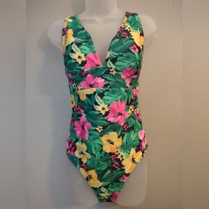 Old Navy Tie-Back One Piece Swimsuit Tropical Floral Print Size Large
